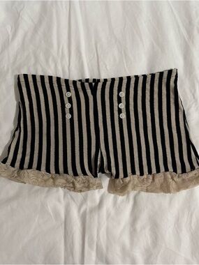Black and Beige Striped Lace-Trim Women's Shorts
